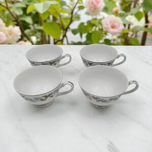 Vintage Fine China Japan 6701 Grapevine Blue Green Leaves Silver Cups Set of 4